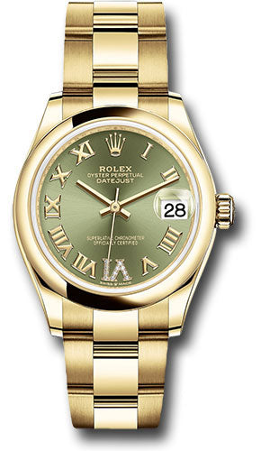 *Pre-Owned* Rolex Yellow Gold Datejust 31 Watch - Domed Bezel - Olive Green Diamond Six Dial - Oyster Bracelet