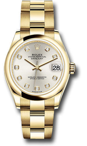 *Pre-Owned* Rolex Yellow Gold Datejust 31 Watch - Domed Bezel - Silver Diamond Dial - Oyster Bracelet