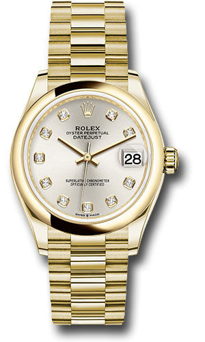 *Pre-Owned* Rolex Yellow Gold Datejust 31 Watch - Domed Bezel - Silver Diamond Dial - President Bracelet