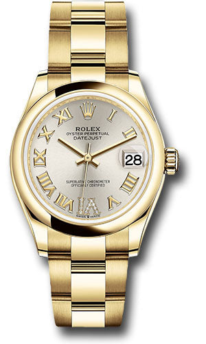 *Pre-Owned* Rolex Yellow Gold Datejust 31 Watch - Domed Bezel - Silver Diamond Six Dial - Oyster Bracelet
