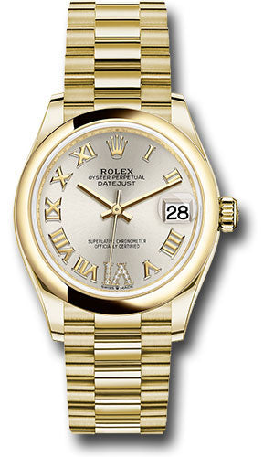 *Pre-Owned* Rolex Yellow Gold Datejust 31 Watch - Domed Bezel - Silver Diamond Six Dial - President Bracelet