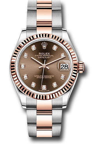 *Pre-Owned* Rolex Steel and Everose Gold Datejust 31 Watch - Fluted Bezel - White Roman Dial - Oyster Bracelet