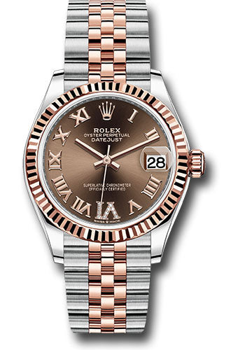 *Pre-Owned* Rolex Steel and Everose Gold Datejust 31 Watch - Fluted Bezel - Dark Rhodium Diamond Roman VI Dial - Jubilee Bracelet