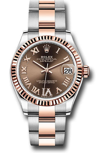 *Pre-Owned* Rolex Steel and Everose Gold Datejust 31 Watch - Fluted Bezel - Dark Rhodium Diamond Roman VI Dial - Oyster Bracelet