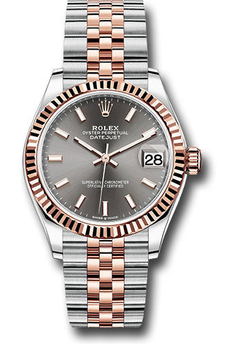 *Pre-Owned* Rolex Steel and Everose Gold Datejust 31 Watch - Fluted Bezel - Dark Rhodium Index Dial - Jubilee Bracelet
