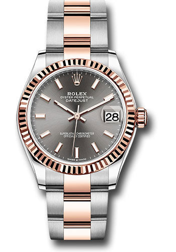 *Pre-Owned* Rolex Steel and Everose Gold Datejust 31 Watch - Fluted Bezel - Dark Rhodium Index Dial - Oyster Bracelet