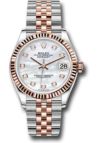 *Pre-Owned* Rolex Steel and Everose Gold Datejust 31 Watch - Fluted Bezel - Silver Diamond Dial - Jubilee Bracelet