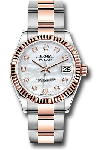 *Pre-Owned* Rolex Steel and Everose Gold Datejust 31 Watch - Fluted Bezel - Silver Diamond Dial - Oyster Bracelet
