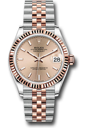 *Pre-Owned* Rolex Steel and Everose Gold Datejust 31 Watch - Fluted Bezel - RosÃ© Roman Dial - Jubilee Bracelet