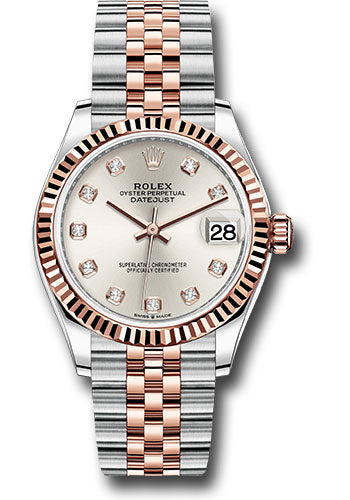 *Pre-Owned* Rolex Steel and Everose Gold Datejust 31 Watch - Fluted Bezel - RosÃ© Diamond Dial - Jubilee Bracelet