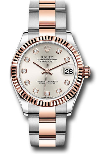 *Pre-Owned* Rolex Steel and Everose Gold Datejust 31 Watch - Fluted Bezel - RosÃ© Diamond Dial - Oyster Bracelet