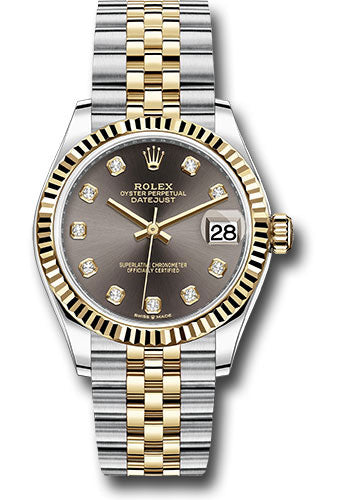 *Pre-Owned* Rolex Steel and Yellow Gold Datejust 31 Watch - Fluted Bezel - Dark Grey Diamond Dial - Jubilee Bracelet