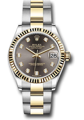 *Pre-Owned* Rolex Steel and Yellow Gold Datejust 31 Watch - Fluted Bezel - Dark Grey Diamond Dial - Oyster Bracelet