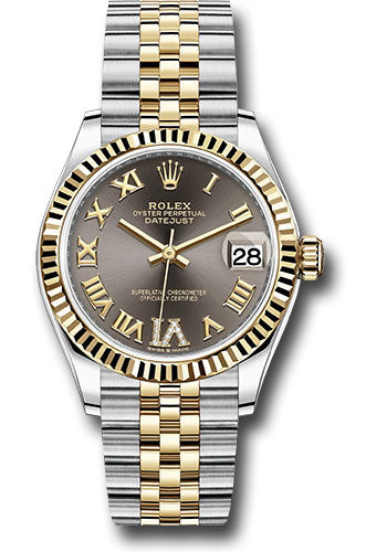 Fluted Bezel - Dark Grey Diamond Roman Six Dial - Jubilee Bracelet