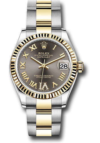 *Pre-Owned* Rolex Steel and Yellow Gold Datejust 31 Watch - Fluted Bezel - Dark Grey Diamond Roman Six Dial - Oyster Bracelet