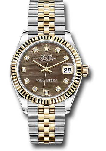 *Pre-Owned* Rolex Steel and Yellow Gold Datejust 31 Watch - Fluted Bezel - Dark Mother-of-Pearl Diamond Dial - Jubilee Bracelet