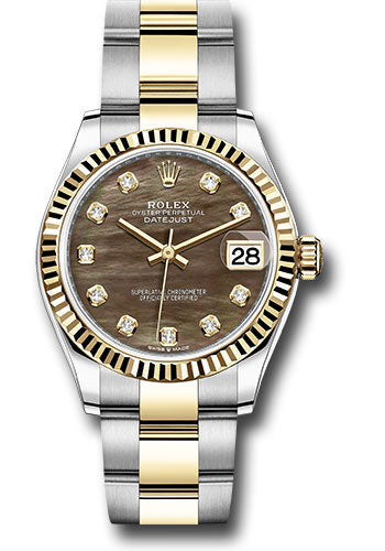 *Pre-Owned* Rolex Steel and Yellow Gold Datejust 31 Watch - Fluted Bezel - Dark Mother-of-Pearl Diamond Dial - Oyster Bracelet
