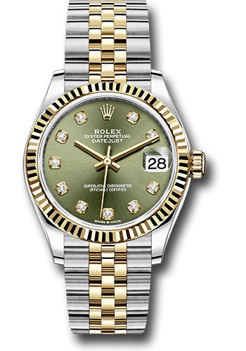 *Pre-Owned* Rolex Steel and Yellow Gold Datejust 31 Watch - Fluted Bezel - Olive Green Diamond Dial - Jubilee Bracelet