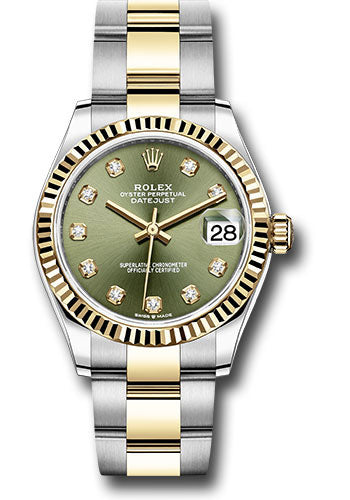*Pre-Owned* Rolex Steel and Yellow Gold Datejust 31 Watch - Fluted Bezel - Olive Green Diamond Dial - Oyster Bracelet
