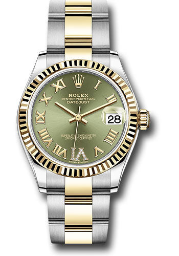 *Pre-Owned* Rolex Steel and Yellow Gold Datejust 31 Watch - Fluted Bezel - Olive Green Diamond Roman Six Dial - Oyster Bracelet