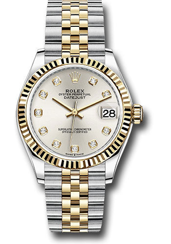 *Pre-Owned* Rolex Steel and Yellow Gold Datejust 31 Watch - Fluted Bezel - Silver Diamond Dial - Jubilee Bracelet