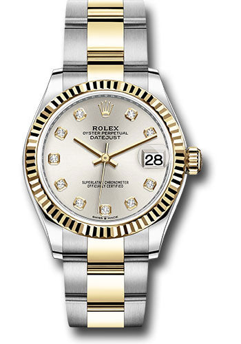 *Pre-Owned* Rolex Steel and Yellow Gold Datejust 31 Watch - Fluted Bezel - Silver Diamond Dial - Oyster Bracelet