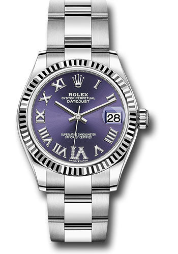 *Pre-Owned* Rolex Steel and White Gold Datejust 31 Watch - Fluted Bezel - Aubergine Roman Diamond 6 Dial - Oyster Bracelet