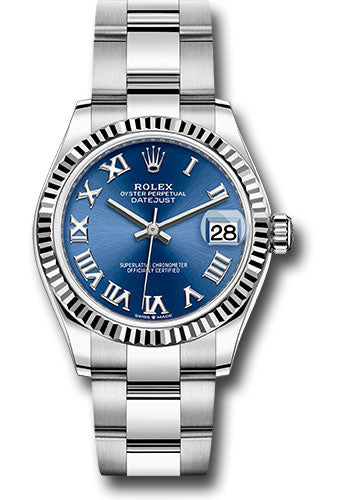 *Pre-Owned* Rolex Steel and White Gold Datejust 31 Watch - Fluted Bezel - Blue Roman Dial - Oyster Bracelet