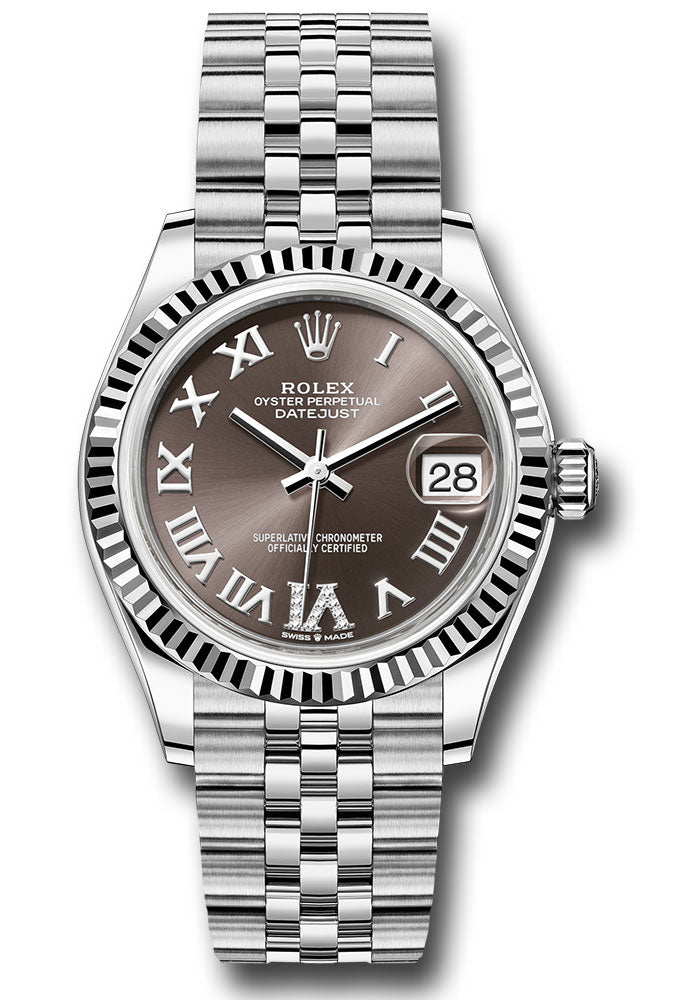 *Pre-Owned* Rolex White Rolesor Datejust 31 Watch - Fluted Bezel - Chocolate Diamond Roman 6 Dial - Jubilee Bracelet