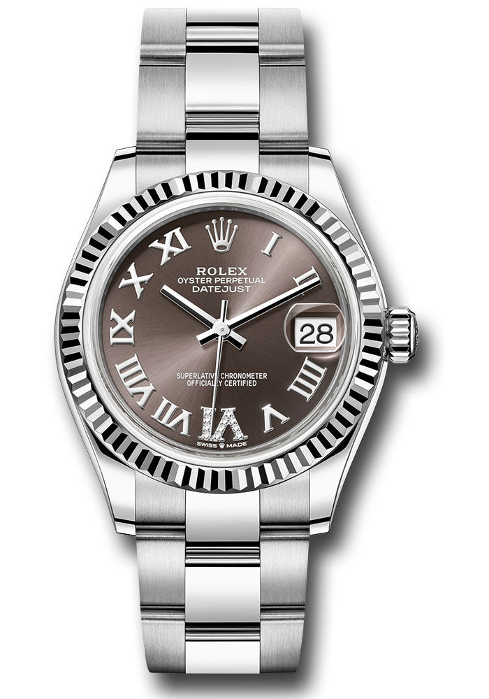 *Pre-Owned* Rolex White Rolesor Datejust 31 Watch - Fluted Bezel - Chocolate Diamond Roman 6 Dial - Oyster Bracelet