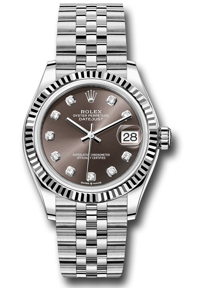 *Pre-Owned* Rolex Steel and White Gold Datejust 31 Watch - Fluted Bezel - Dark Grey Diamond Dial - Jubilee Bracelet