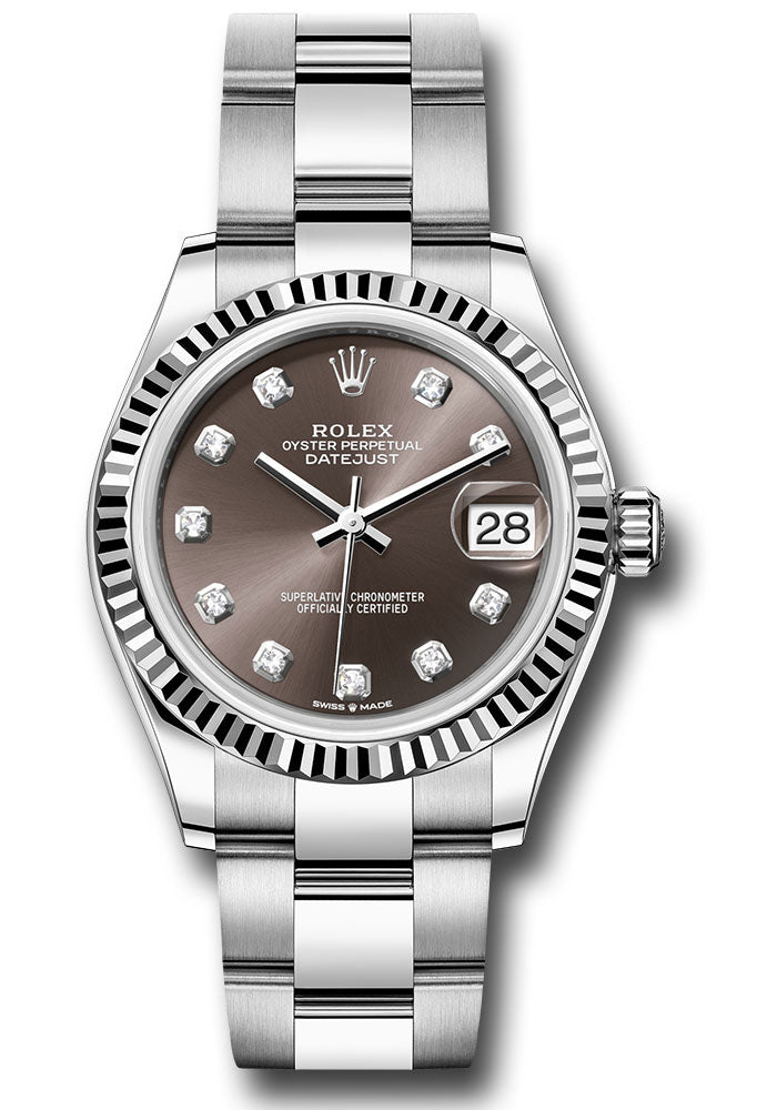 *Pre-Owned* Rolex Steel and White Gold Datejust 31 Watch - Fluted Bezel - Dark Grey Diamond Dial - Oyster Bracelet