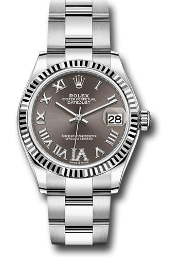 *Pre-Owned* Rolex Steel and White Gold Datejust 31 Watch - Fluted Bezel - Dark Grey Roman Diamond 6 Dial - Oyster Bracelet