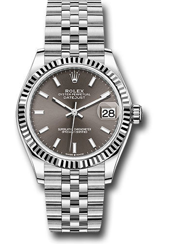 *Pre-Owned* Rolex Steel and White Gold Datejust 31 Watch - Fluted Bezel - Dark Grey Index Dial - Jubilee Bracelet
