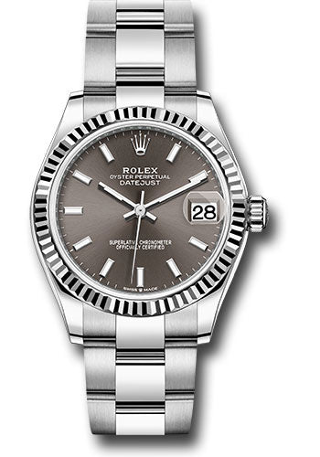 *Pre-Owned* Rolex Steel and White Gold Datejust 31 Watch - Fluted Bezel - Dark Grey Index Dial - Oyster Bracelet
