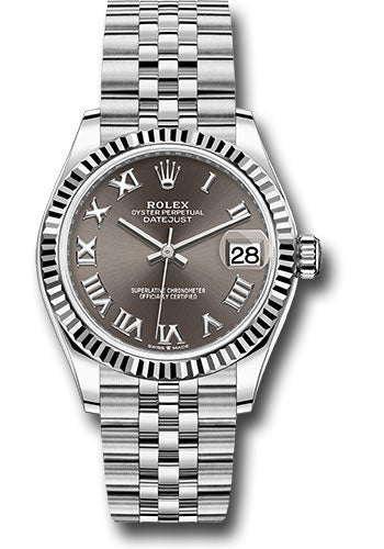 *Pre-Owned* Rolex Steel and White Gold Datejust 31 Watch - Fluted Bezel - Dark Grey Roman Dial - Jubilee Bracelet