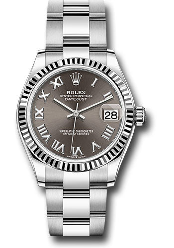 *Pre-Owned* Rolex Steel and White Gold Datejust 31 Watch - Fluted Bezel - Dark Grey Roman Dial - Oyster Bracelet