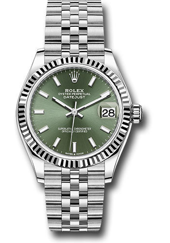*Pre-Owned* Rolex Steel and White Gold Datejust 31 Watch - Fluted Bezel - Mint Green Index Dial - Jubilee Bracelet