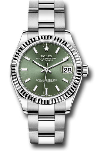 *Pre-Owned* Rolex Steel and White Gold Datejust 31 Watch - Fluted Bezel - Mint Green Index Dial - Oyster Bracelet