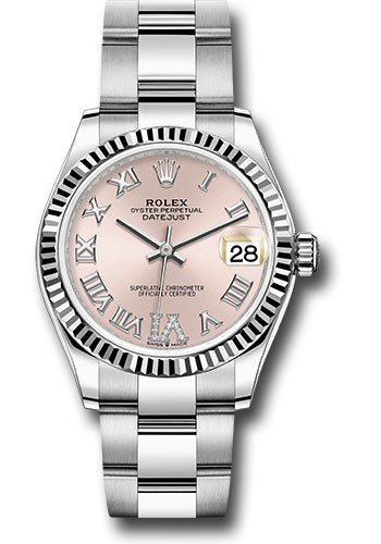*Pre-Owned* Rolex Steel and White Gold Datejust 31 Watch - Fluted Bezel - Pink Roman Diamond 6 Dial - Oyster Bracelet