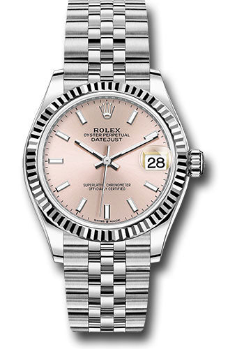 *Pre-Owned* Rolex Steel and White Gold Datejust 31 Watch - Fluted Bezel - Pink Index Dial - Jubilee Bracelet
