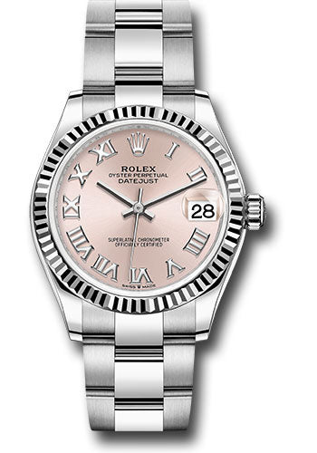 *Pre-Owned* Rolex Steel and White Gold Datejust 31 Watch - Fluted Bezel - Pink Roman Dial - Oyster Bracelet
