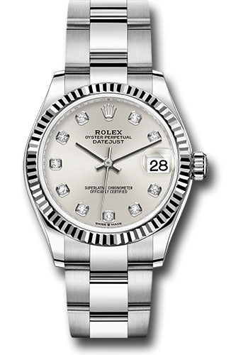 *Pre-Owned* Rolex Steel and White Gold Datejust 31 Watch - Fluted Bezel - Silver Diamond Dial - Oyster Bracelet