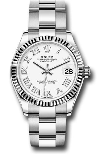 *Pre-Owned* Rolex Steel and White Gold Datejust 31 Watch - Fluted Bezel - White Roman Dial - Oyster Bracelet