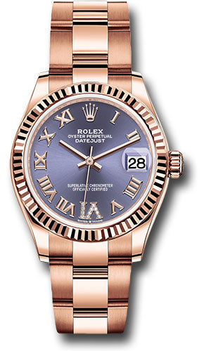 *Pre-Owned* Rolex Everose Gold Datejust 31 Watch - Fluted Bezel - Aubergine Diamond Six Dial - Oyster Bracelet