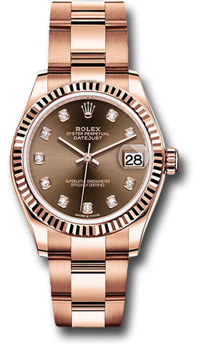 *Pre-Owned* Rolex Everose Gold Datejust 31 Watch - Fluted Bezel - Chocolate Diamond Dial - Oyster Bracelet