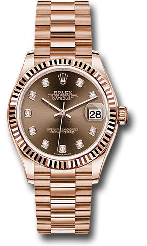 *Pre-Owned* Rolex Everose Gold Datejust 31 Watch - Fluted Bezel - Chocolate Diamond Dial - President Bracelet