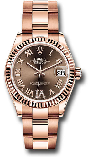 *Pre-Owned* Rolex Everose Gold Datejust 31 Watch - Fluted Bezel - Chocolate Diamond Six Dial - Oyster Bracelet