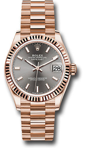 *Pre-Owned* Rolex Everose Gold Datejust 31 Watch - Fluted Bezel - Rhodium Index Dial - President Bracelet