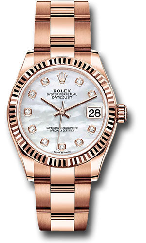 *Pre-Owned* Rolex Everose Gold Datejust 31 Watch - Fluted Bezel - Silver Diamond Dial - Oyster Bracelet